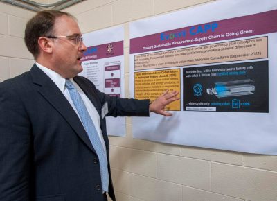 Man pointing to poster